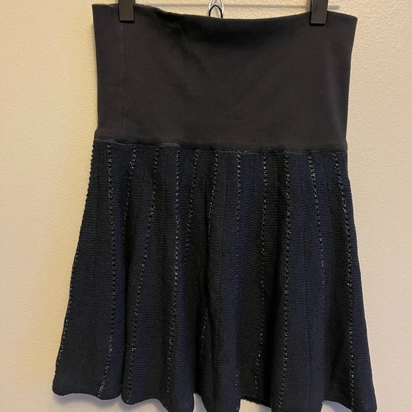 Free People Women's Blue High Waisted Rib Knitted Skater Skirt - Picture 1 of 5